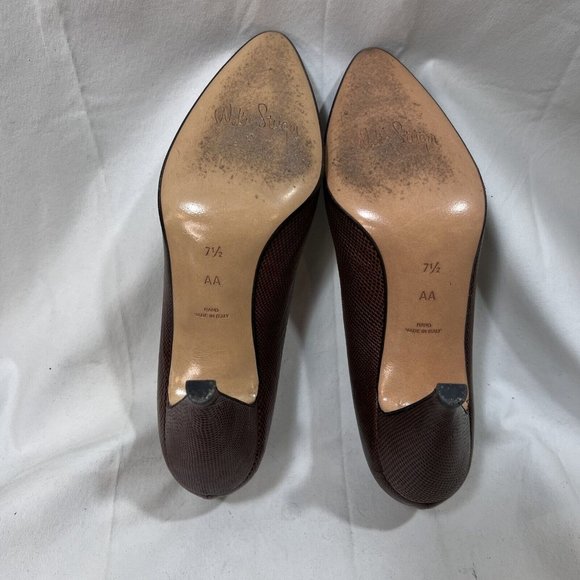 Vintage Walter Steiger Heels Pumps Sz 7.5 AA Brown Embossed Leather Handmade Ita - Picture 8 of 14